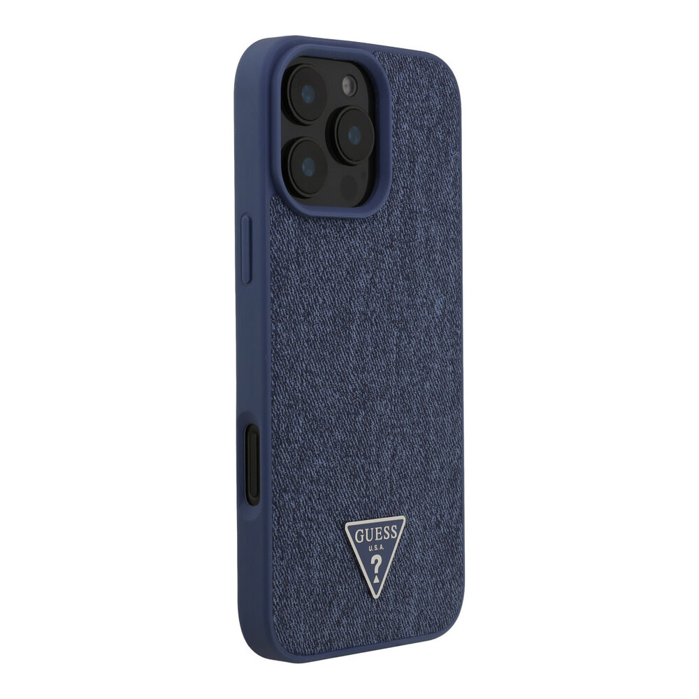 Guess Guess iPhone 16 Pro Max Back cover coque - O HC Magsafe Denim Triangle Logo - Bleu clair Guess Guess iPhone 16 Pro Max Back cover coque - O HC Magsafe Denim Triangle Logo - Bleu clair