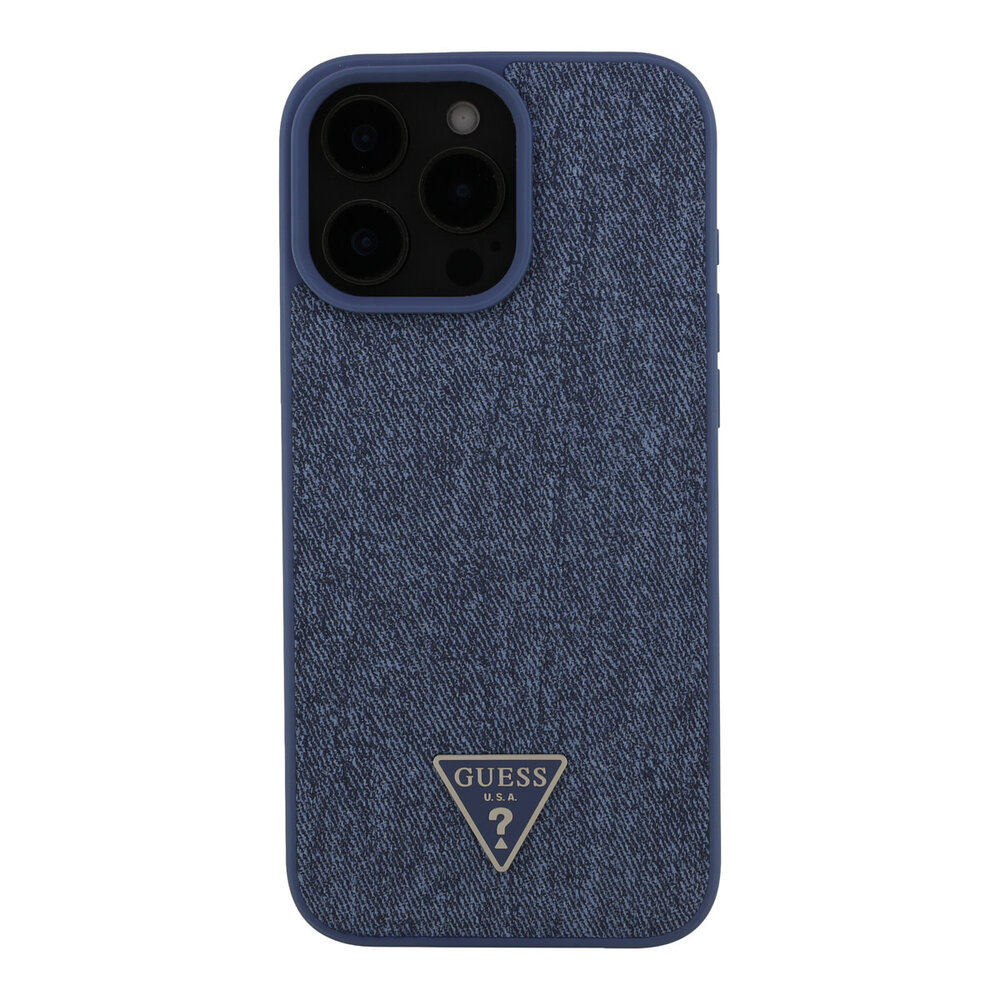 Guess Guess iPhone 16 Pro Max Back cover coque - O HC Magsafe Denim Triangle Logo - Bleu clair Guess Guess iPhone 16 Pro Max Back cover coque - O HC Magsafe Denim Triangle Logo - Bleu clair