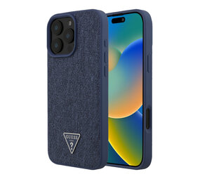 Guess Guess iPhone 16 Pro Max Back-Cover hul - O HC Magsafe Denim Triangle Logo - Hellblau Guess Guess iPhone 16 Pro Max Back-Cover hul - O HC Magsafe Denim Triangle Logo - Hellblau