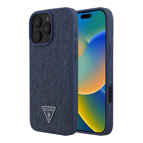 Guess Guess iPhone 16 Pro Max Backcover hoesje - O HC Magsafe Denim Triangle Logo - LichtBlauw Guess Guess iPhone 16 Pro Max Backcover hoesje - O HC Magsafe Denim Triangle Logo - LichtBlauw
