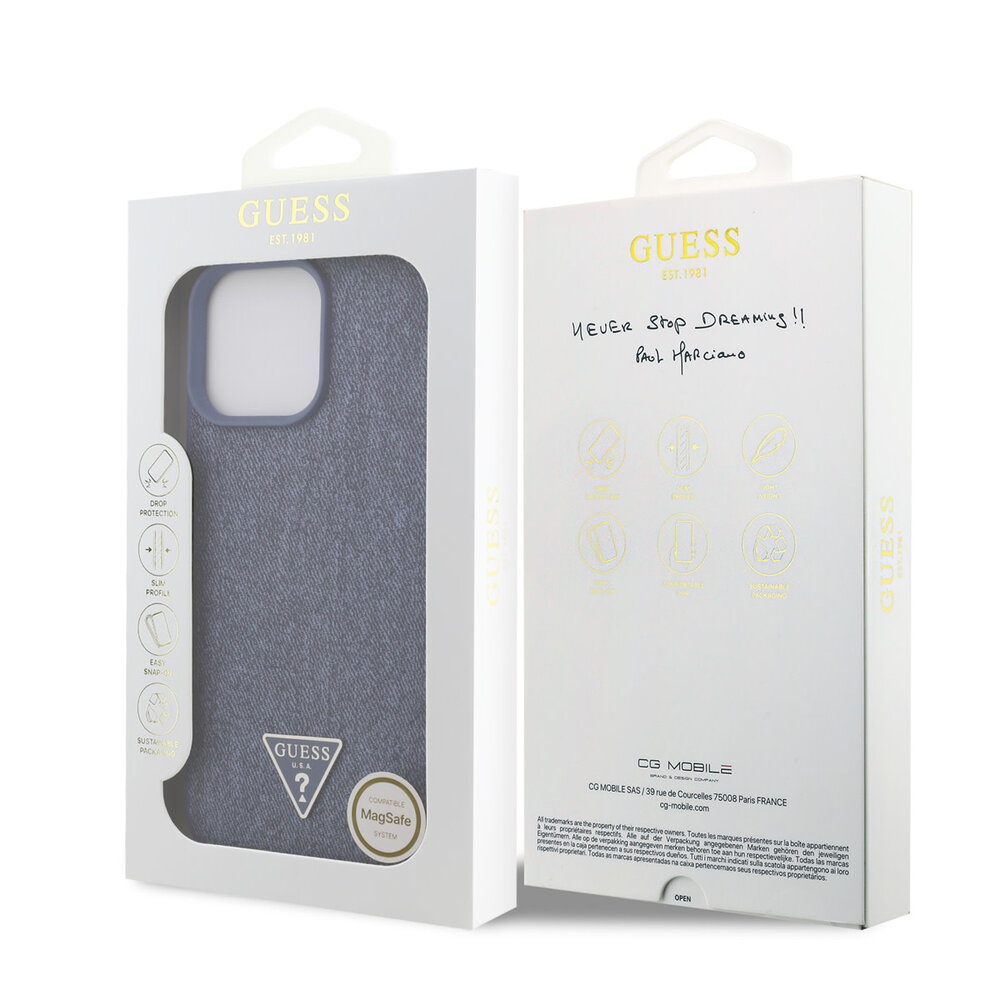Guess Guess iPhone 16 Pro Max Back cover case - O HC Magsafe Denim Triangle Logo - Light Blue Guess Guess iPhone 16 Pro Max Back cover case - O HC Magsafe Denim Triangle Logo - Light Blue