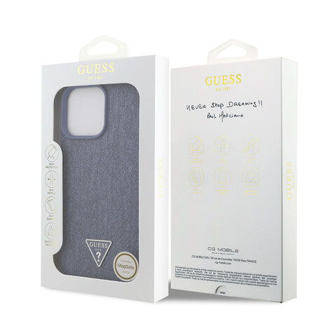 Guess Guess iPhone 16 Pro Max Back cover case - O HC Magsafe Denim Triangle Logo - Light Blue Guess Guess iPhone 16 Pro Max Back cover case - O HC Magsafe Denim Triangle Logo - Light Blue