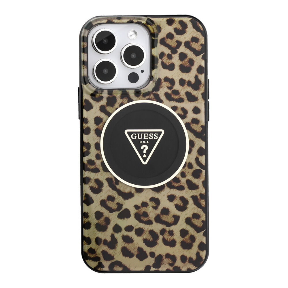 Guess Guess iPhone 15 Pro Max Backcover hoesje - HC O PC TPU Leopard Printed - Bruin Guess Guess iPhone 15 Pro Max Backcover hoesje - HC O PC TPU Leopard Printed - Bruin