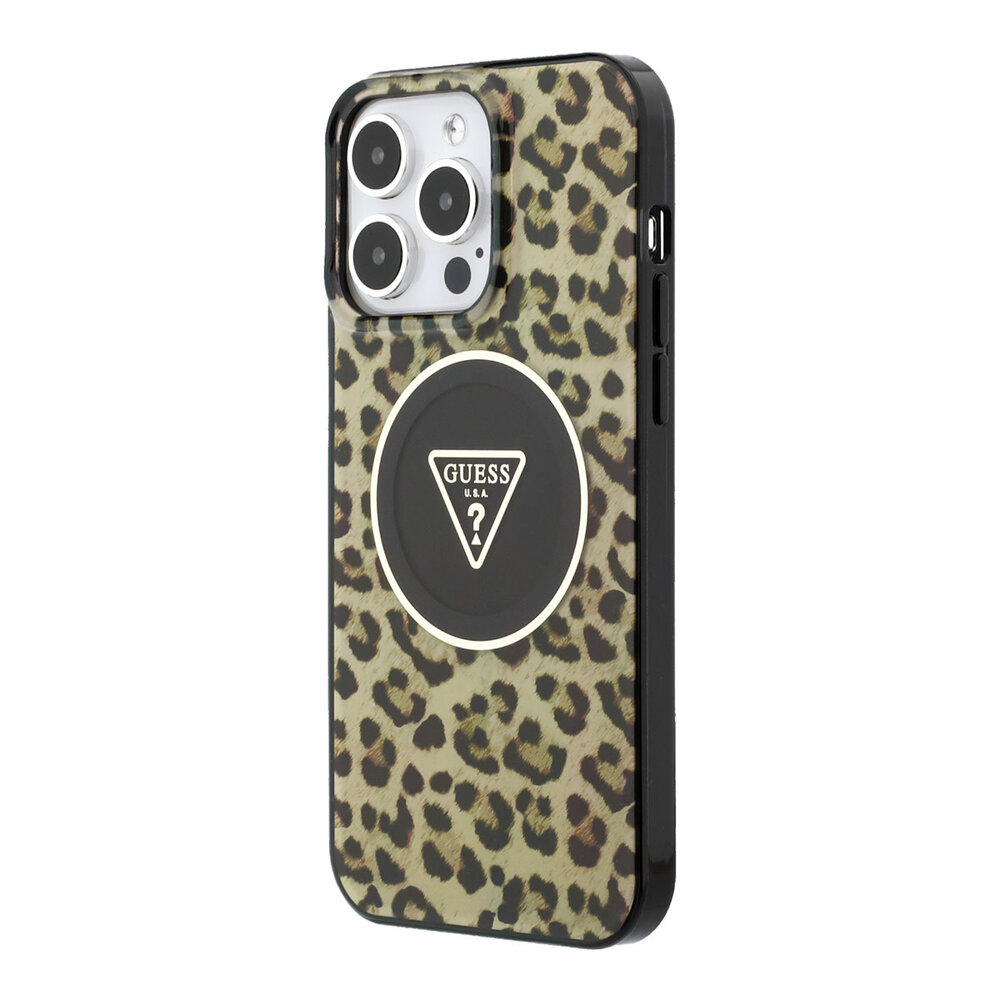 Guess Guess iPhone 15 Pro Max Backcover hoesje - HC O PC TPU Leopard Printed - Bruin Guess Guess iPhone 15 Pro Max Backcover hoesje - HC O PC TPU Leopard Printed - Bruin