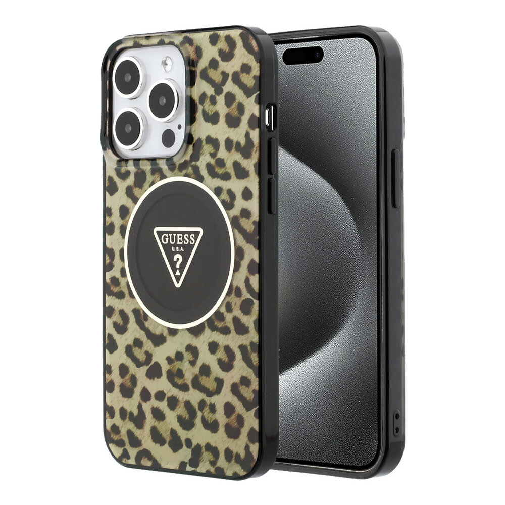 Guess Guess iPhone 15 Pro Max Backcover hoesje - HC O PC TPU Leopard Printed - Bruin Guess Guess iPhone 15 Pro Max Backcover hoesje - HC O PC TPU Leopard Printed - Bruin
