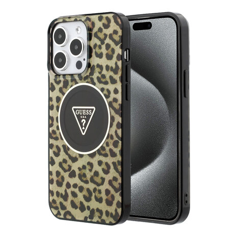 Guess Guess iPhone 15 Pro Max Backcover hoesje - HC O PC TPU Leopard Printed - Bruin Guess Guess iPhone 15 Pro Max Backcover hoesje - HC O PC TPU Leopard Printed - Bruin