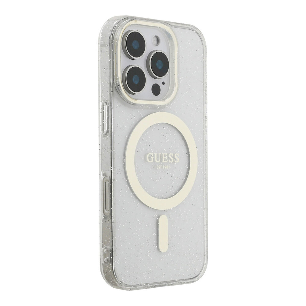 Guess Guess iPhone 16 Pro Back-Cover hul - HC O Magsafe IML Translucent Glitter Colored - Transparent Guess Guess iPhone 16 Pro Back-Cover hul - HC O Magsafe IML Translucent Glitter Colored - Transparent