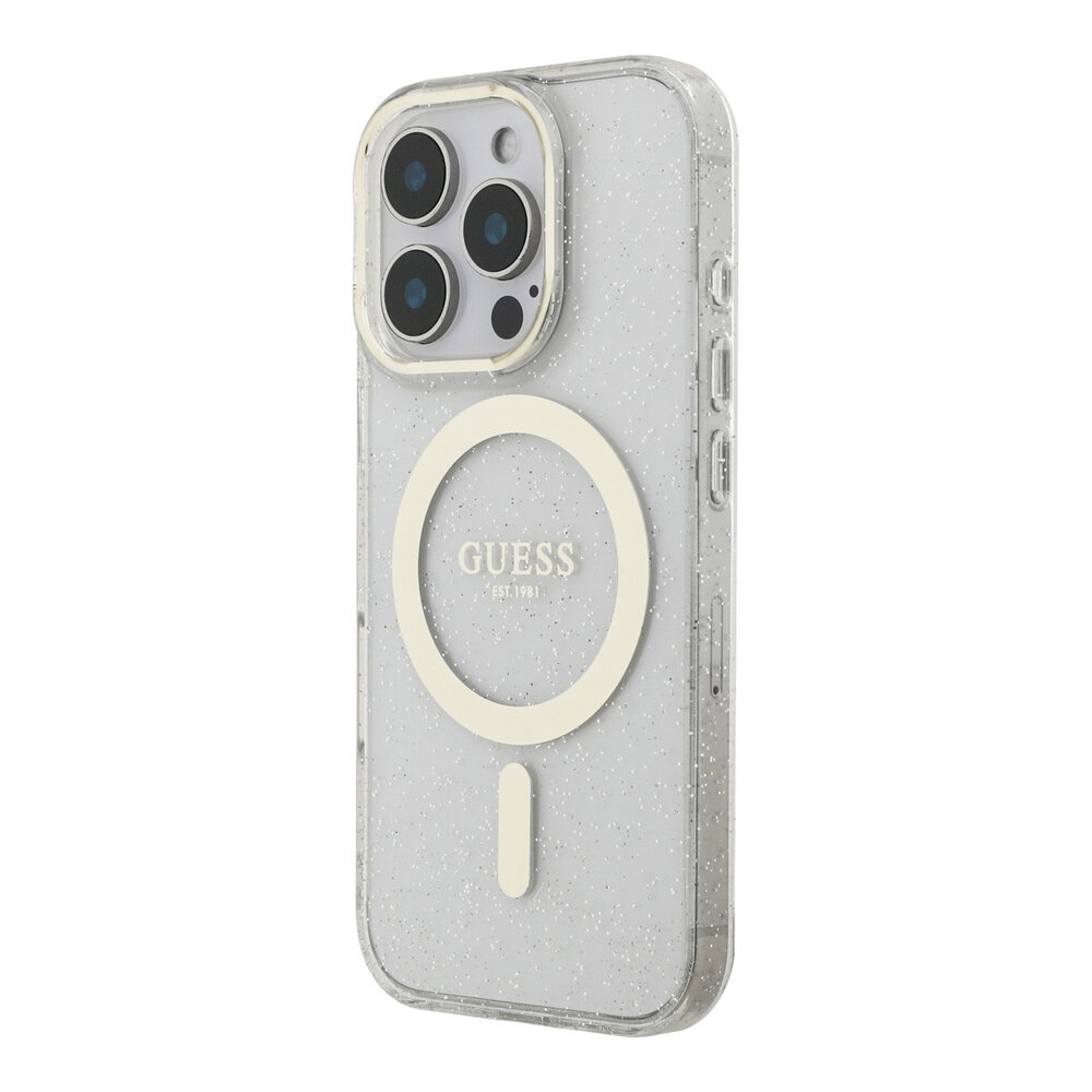 Guess Guess iPhone 16 Pro Back-Cover hul - HC O Magsafe IML Translucent Glitter Colored - Transparent Guess Guess iPhone 16 Pro Back-Cover hul - HC O Magsafe IML Translucent Glitter Colored - Transparent