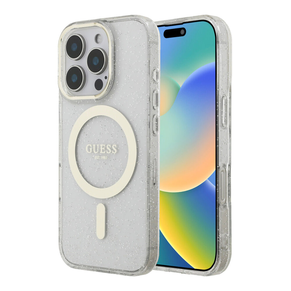 Guess Guess iPhone 16 Pro Back-Cover hul - HC O Magsafe IML Translucent Glitter Colored - Transparent Guess Guess iPhone 16 Pro Back-Cover hul - HC O Magsafe IML Translucent Glitter Colored - Transparent