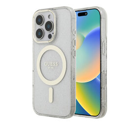 Guess Guess iPhone 16 Pro Backcover hoesje - HC O Magsafe IML Translucent Glitter Colored - Transparant