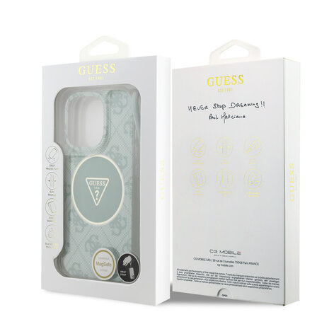 Guess Guess iPhone 16 Pro Back-Cover hul - HC O Magsafe IML 4G Triangle W/ Cord Strap - Grün Guess Guess iPhone 16 Pro Back-Cover hul - HC O Magsafe IML 4G Triangle W/ Cord Strap - Grün
