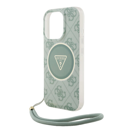 Guess Guess iPhone 16 Pro Back cover coque - HC O Magsafe IML 4G Triangle W/ Cord Strap - Vert Guess Guess iPhone 16 Pro Back cover coque - HC O Magsafe IML 4G Triangle W/ Cord Strap - Vert