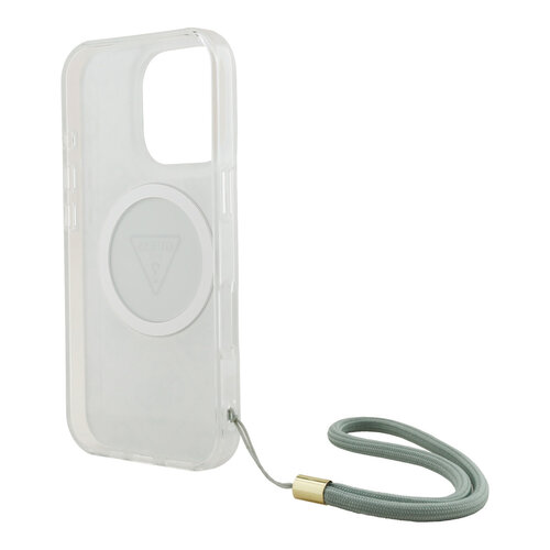 Guess Guess iPhone 16 Pro Backcover hoesje - HC O Magsafe IML 4G Triangle W/ Cord Strap - Groen