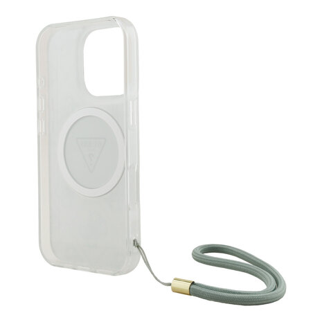 Guess Guess iPhone 16 Pro Back-Cover hul - HC O Magsafe IML 4G Triangle W/ Cord Strap - Grün Guess Guess iPhone 16 Pro Back-Cover hul - HC O Magsafe IML 4G Triangle W/ Cord Strap - Grün