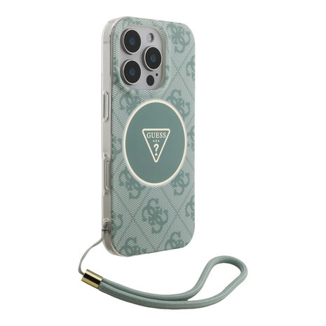 Guess Guess iPhone 16 Pro Back cover case - HC O Magsafe IML 4G Triangle W/ Cord Strap - Green Guess Guess iPhone 16 Pro Back cover case - HC O Magsafe IML 4G Triangle W/ Cord Strap - Green