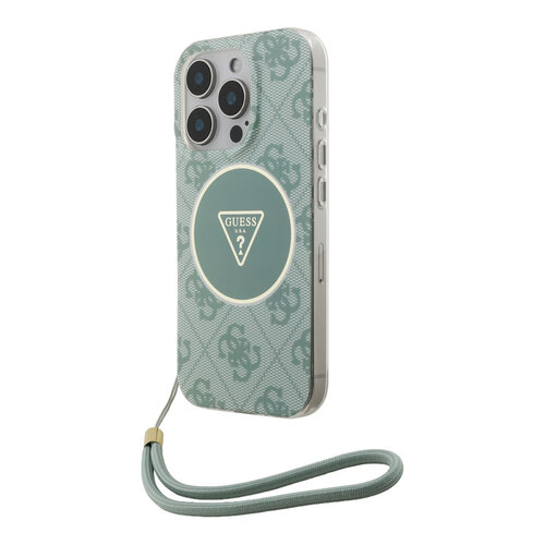 Guess Guess iPhone 16 Pro Backcover hoesje - HC O Magsafe IML 4G Triangle W/ Cord Strap - Groen