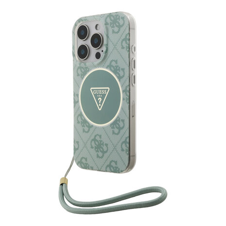 Guess Guess iPhone 16 Pro Back cover case - HC O Magsafe IML 4G Triangle W/ Cord Strap - Green Guess Guess iPhone 16 Pro Back cover case - HC O Magsafe IML 4G Triangle W/ Cord Strap - Green