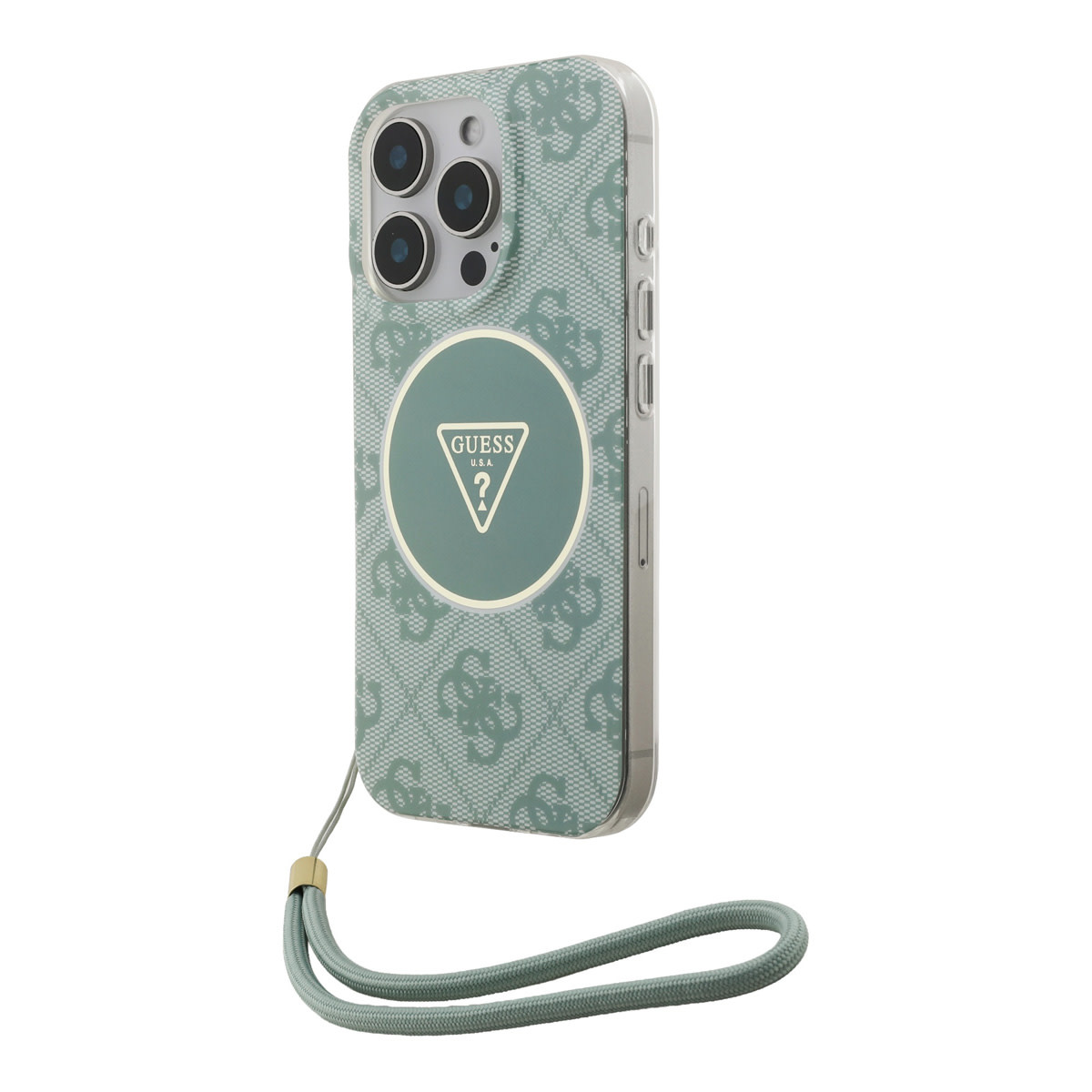 Guess Guess iPhone 16 Pro Backcover hoesje - HC O Magsafe IML 4G Triangle W/ Cord Strap - Groen, foto 2 van 6
