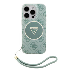 Guess iPhone 16 Pro Backcover hoesje - HC O Magsafe IML 4G Triangle W/ Cord Strap - Groen