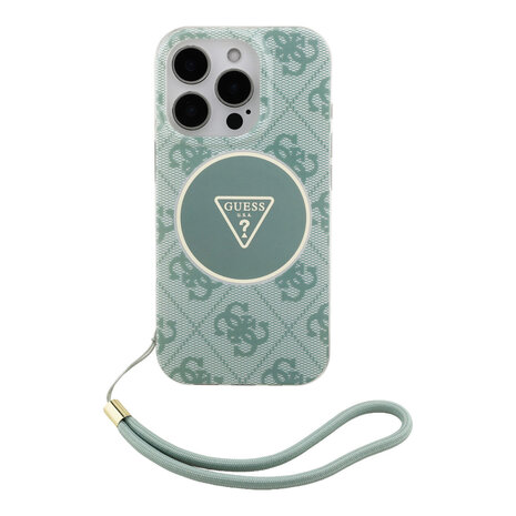 Guess Guess iPhone 16 Pro Back cover case - HC O Magsafe IML 4G Triangle W/ Cord Strap - Green Guess Guess iPhone 16 Pro Back cover case - HC O Magsafe IML 4G Triangle W/ Cord Strap - Green
