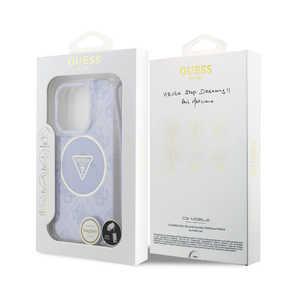 Guess Guess iPhone 15 Pro Back-Cover hul - HC O Magsafe IML 4G Triangle W/ Cord Strap - Lila