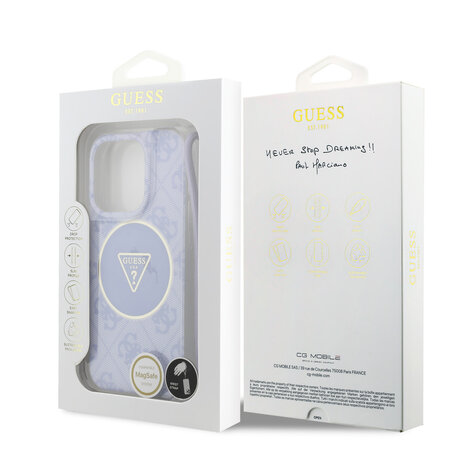 Guess Guess iPhone 15 Pro Back cover case - HC O Magsafe IML 4G Triangle W/ Cord Strap - Purple Guess Guess iPhone 15 Pro Back cover case - HC O Magsafe IML 4G Triangle W/ Cord Strap - Purple