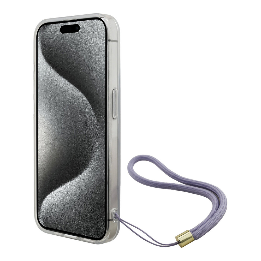 Guess Guess iPhone 15 Pro Back cover coque - HC O Magsafe IML 4G Triangle W/ Cord Strap - Violet Guess Guess iPhone 15 Pro Back cover coque - HC O Magsafe IML 4G Triangle W/ Cord Strap - Violet
