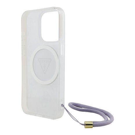 Guess Guess iPhone 15 Pro Back cover coque - HC O Magsafe IML 4G Triangle W/ Cord Strap - Violet Guess Guess iPhone 15 Pro Back cover coque - HC O Magsafe IML 4G Triangle W/ Cord Strap - Violet