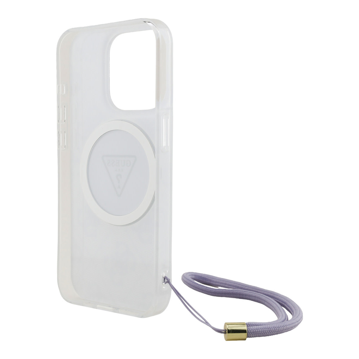 Guess Guess iPhone 15 Pro Backcover hoesje - HC O Magsafe IML 4G Triangle W/ Cord Strap - Paars, foto 5 van 6