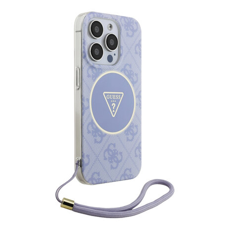 Guess Guess iPhone 15 Pro Back-Cover hul - HC O Magsafe IML 4G Triangle W/ Cord Strap - Lila