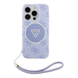 Guess Guess iPhone 15 Pro Backcover hoesje - HC O Magsafe IML 4G Triangle W/ Cord Strap - Paars
