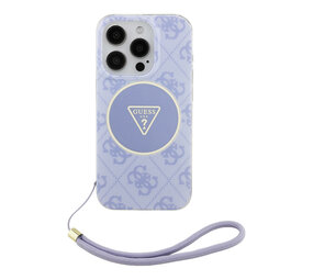 Guess Guess iPhone 15 Pro Backcover hoesje - HC O Magsafe IML 4G Triangle W/ Cord Strap - Paars Guess Guess iPhone 15 Pro Backcover hoesje - HC O Magsafe IML 4G Triangle W/ Cord Strap - Paars