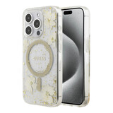 Guess Guess iPhone 15 Pro Backcover hoesje - O HC Magsafe Resin Flowers And Glitter - Beige
