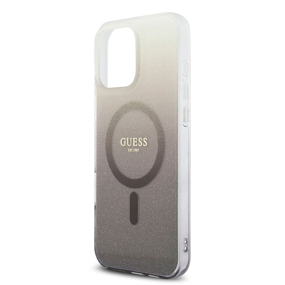 Guess Guess iPhone 16 Pro Max Backcover hoesje - O HC Magsafe IML Glitter Gradient - Zwart Guess Guess iPhone 16 Pro Max Backcover hoesje - O HC Magsafe IML Glitter Gradient - Zwart