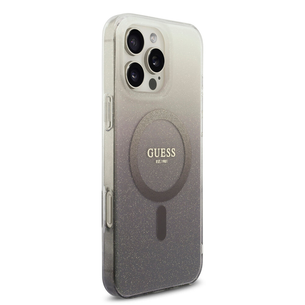 Guess Guess iPhone 16 Pro Max Back cover case - O HC Magsafe IML Glitter Gradient - Black Guess Guess iPhone 16 Pro Max Back cover case - O HC Magsafe IML Glitter Gradient - Black