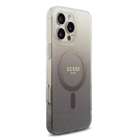 Guess Guess iPhone 16 Pro Max Back cover coque - O HC Magsafe IML Glitter Gradient - Noir Guess Guess iPhone 16 Pro Max Back cover coque - O HC Magsafe IML Glitter Gradient - Noir