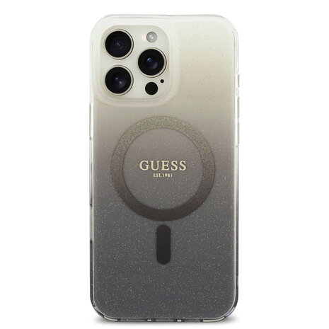Guess Guess iPhone 16 Pro Max Backcover hoesje - O HC Magsafe IML Glitter Gradient - Zwart Guess Guess iPhone 16 Pro Max Backcover hoesje - O HC Magsafe IML Glitter Gradient - Zwart
