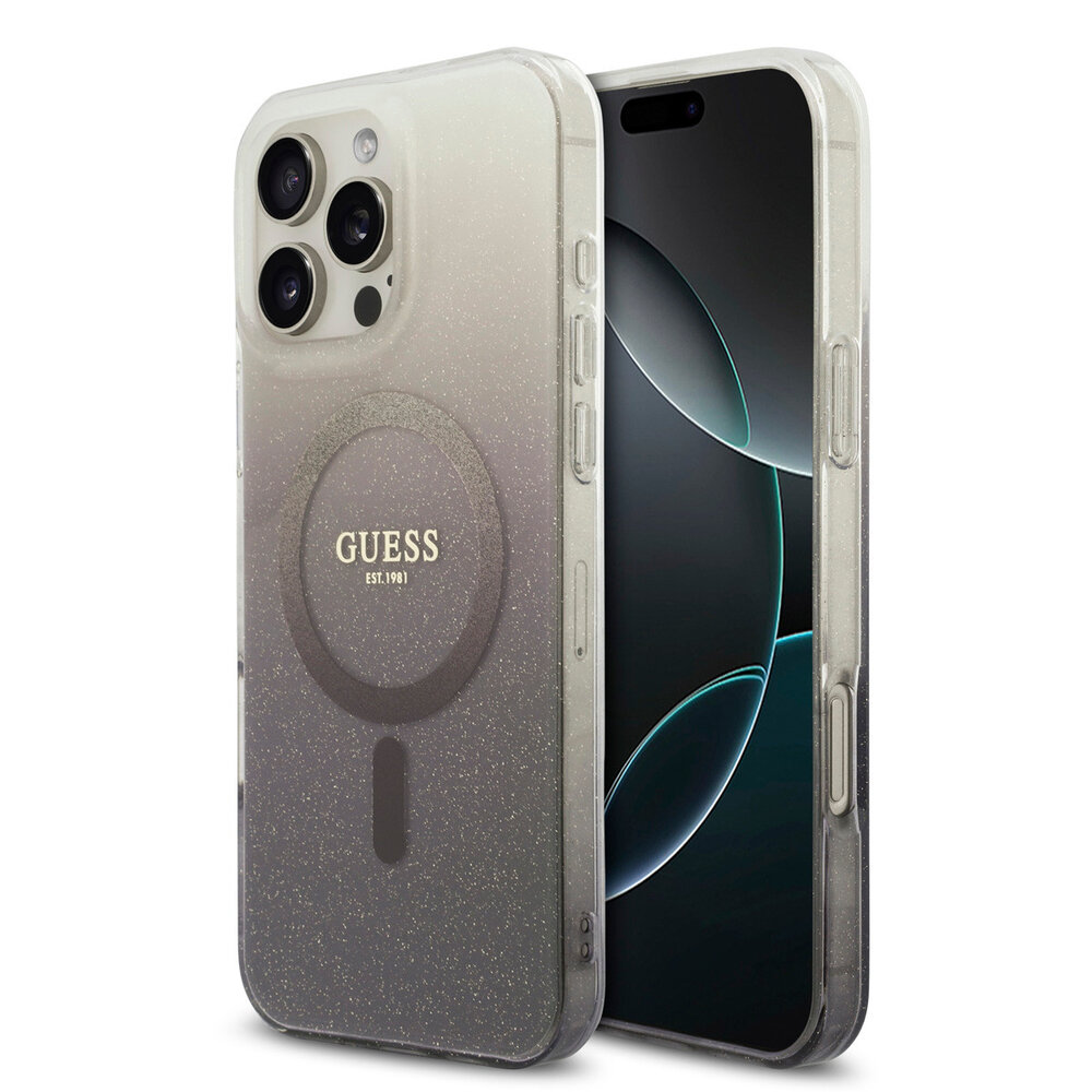 Guess Guess iPhone 16 Pro Max Back cover coque - O HC Magsafe IML Glitter Gradient - Noir Guess Guess iPhone 16 Pro Max Back cover coque - O HC Magsafe IML Glitter Gradient - Noir