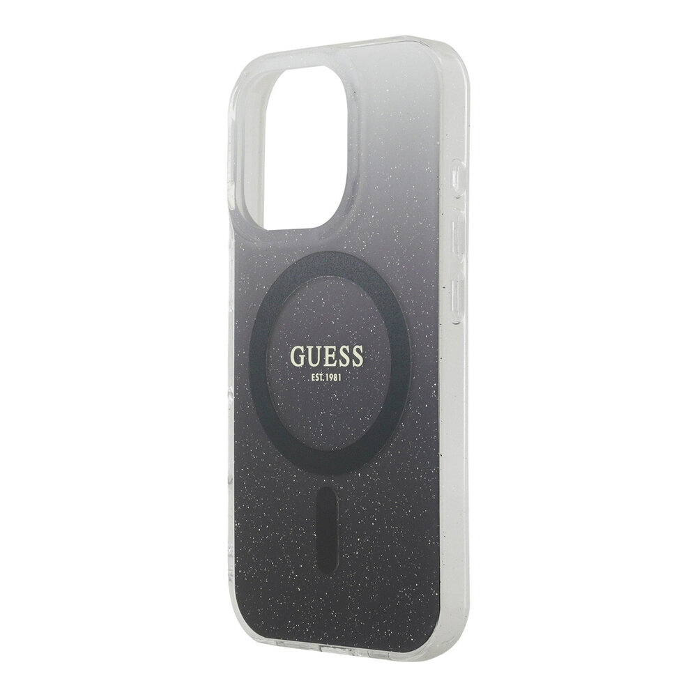 Guess Guess iPhone 16 Pro Back-Cover hul - O HC Magsafe IML Glitter Gradient - Schwarz Guess Guess iPhone 16 Pro Back-Cover hul - O HC Magsafe IML Glitter Gradient - Schwarz