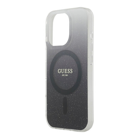 Guess Guess iPhone 16 Pro Back-Cover hul - O HC Magsafe IML Glitter Gradient - Schwarz Guess Guess iPhone 16 Pro Back-Cover hul - O HC Magsafe IML Glitter Gradient - Schwarz