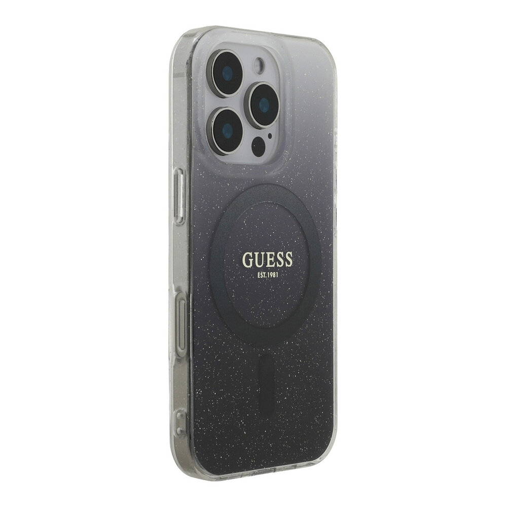 Guess Guess iPhone 16 Pro Back-Cover hul - O HC Magsafe IML Glitter Gradient - Schwarz Guess Guess iPhone 16 Pro Back-Cover hul - O HC Magsafe IML Glitter Gradient - Schwarz