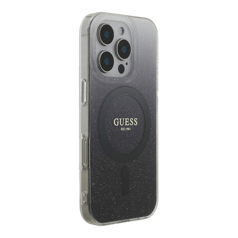Guess Guess iPhone 16 Pro Back-Cover hul - O HC Magsafe IML Glitter Gradient - Schwarz Guess Guess iPhone 16 Pro Back-Cover hul - O HC Magsafe IML Glitter Gradient - Schwarz