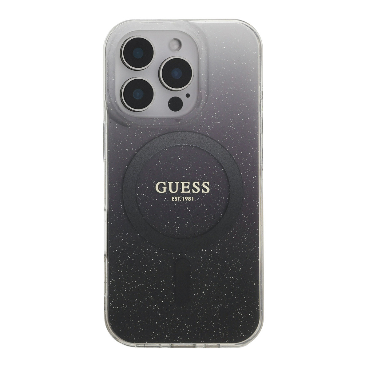 Guess Guess iPhone 16 Pro Backcover hoesje - O HC Magsafe IML Glitter Gradient - Zwart, foto 3 van 6