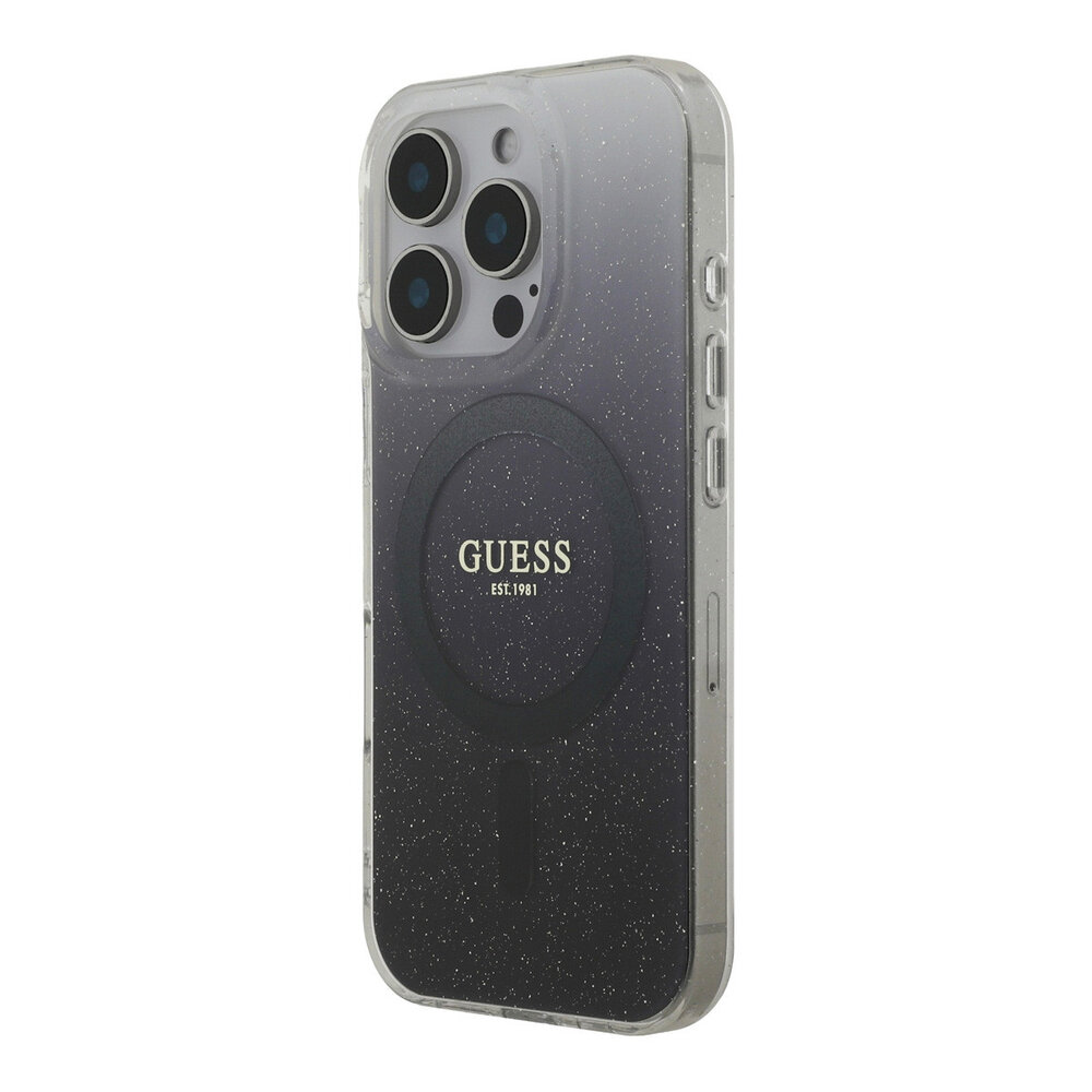 Guess Guess iPhone 16 Pro Backcover hoesje - O HC Magsafe IML Glitter Gradient - Zwart Guess Guess iPhone 16 Pro Backcover hoesje - O HC Magsafe IML Glitter Gradient - Zwart