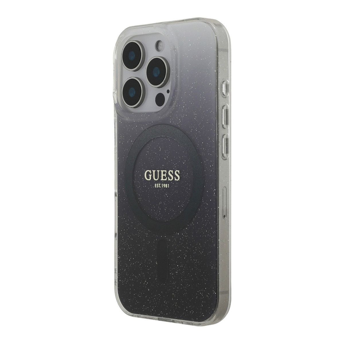 Guess Guess iPhone 16 Pro Backcover hoesje - O HC Magsafe IML Glitter Gradient - Zwart, foto 2 van 6