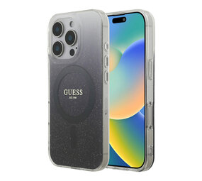 Guess Guess iPhone 16 Pro Backcover hoesje - O HC Magsafe IML Glitter Gradient - Zwart Guess Guess iPhone 16 Pro Backcover hoesje - O HC Magsafe IML Glitter Gradient - Zwart