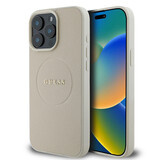 Guess Guess iPhone 15 Pro Max Backcover hoesje - HC Magsafe PU Grained Gold Ring - Beige Guess Guess iPhone 15 Pro Max Backcover hoesje - HC Magsafe PU Grained Gold Ring - Beige