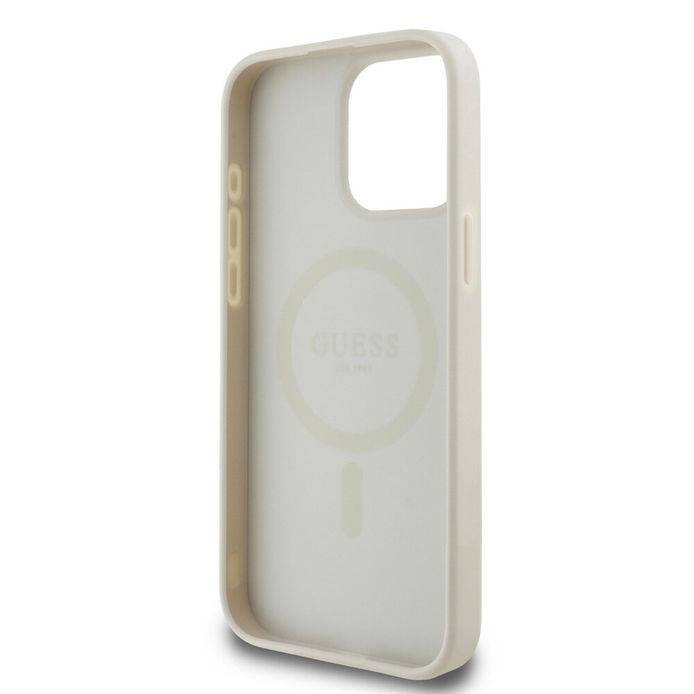 Guess Guess iPhone 15 Pro Max Back cover coque - HC Magsafe PU Grained Gold Ring - Beige Guess Guess iPhone 15 Pro Max Back cover coque - HC Magsafe PU Grained Gold Ring - Beige