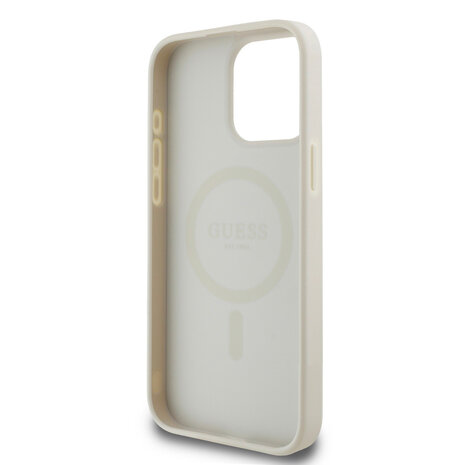Guess Guess iPhone 15 Pro Max Back-Cover hul - HC Magsafe PU Grained Gold Ring - Beige Guess Guess iPhone 15 Pro Max Back-Cover hul - HC Magsafe PU Grained Gold Ring - Beige