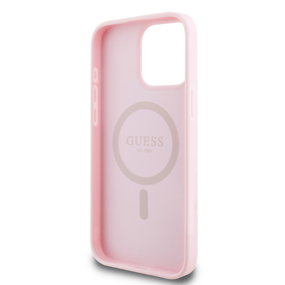 Guess Guess iPhone 15 Pro Max Back-Cover hul - HC Magsafe PU Grained Gold Ring - Rosa Guess Guess iPhone 15 Pro Max Back-Cover hul - HC Magsafe PU Grained Gold Ring - Rosa